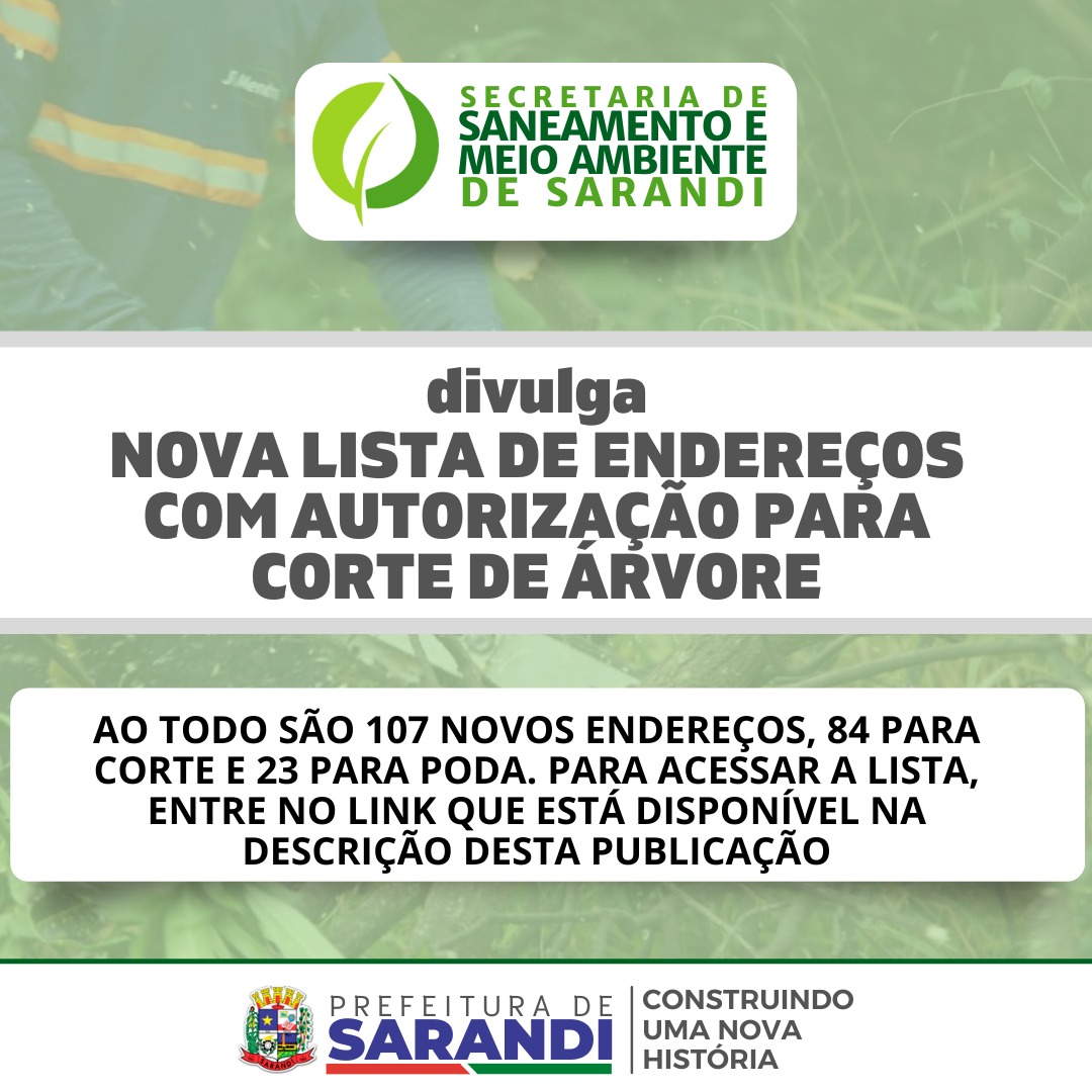 Secretaria de Meio Ambiente apresentação à população nova lista de endereços com autorização para cortes de árvores