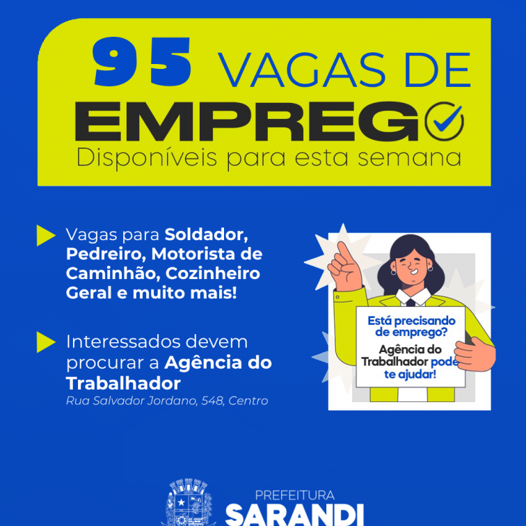 Agência do Trabalhador de Sarandi inicia a semana com 95 vagas de emprego