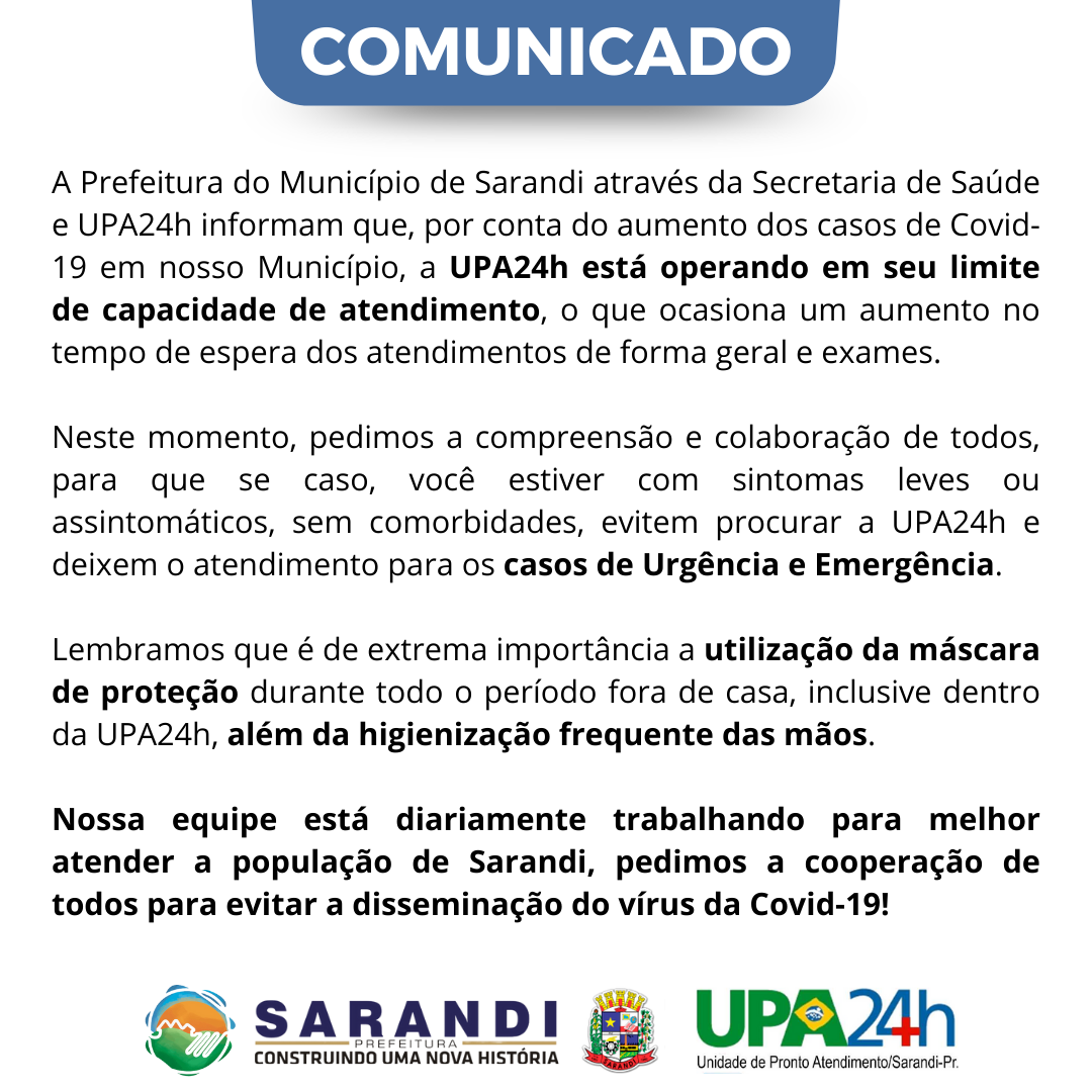 Comunicado referente ao atendimento UPA24H