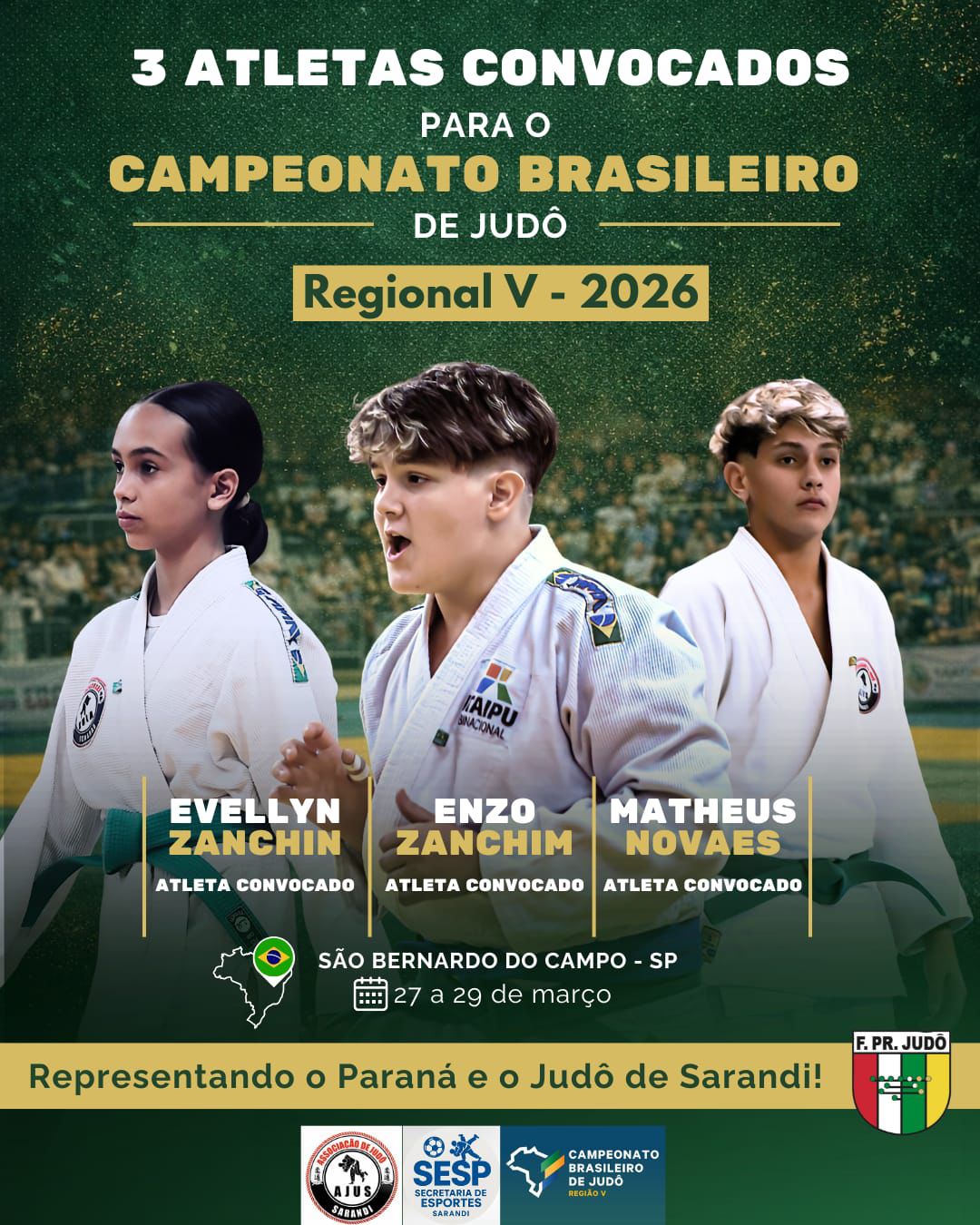 Atletas de Sarandi são convocados para o Campeonato Brasileiro Região V e vão representar o Paraná