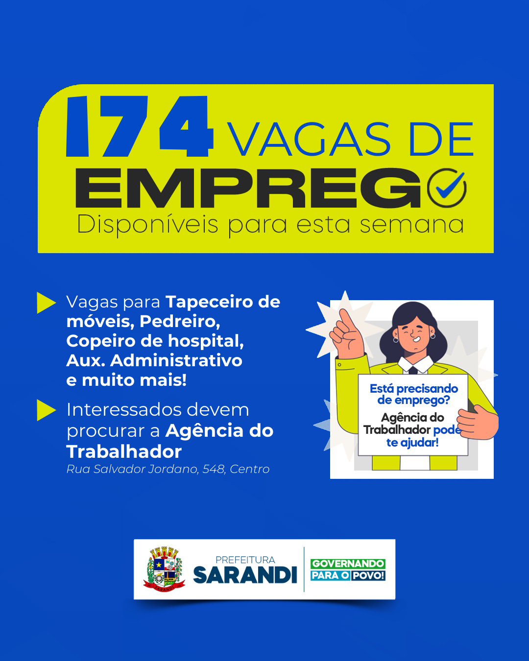 Agência do Trabalhador de Sarandi inicia a semana com 174 vagas de emprego