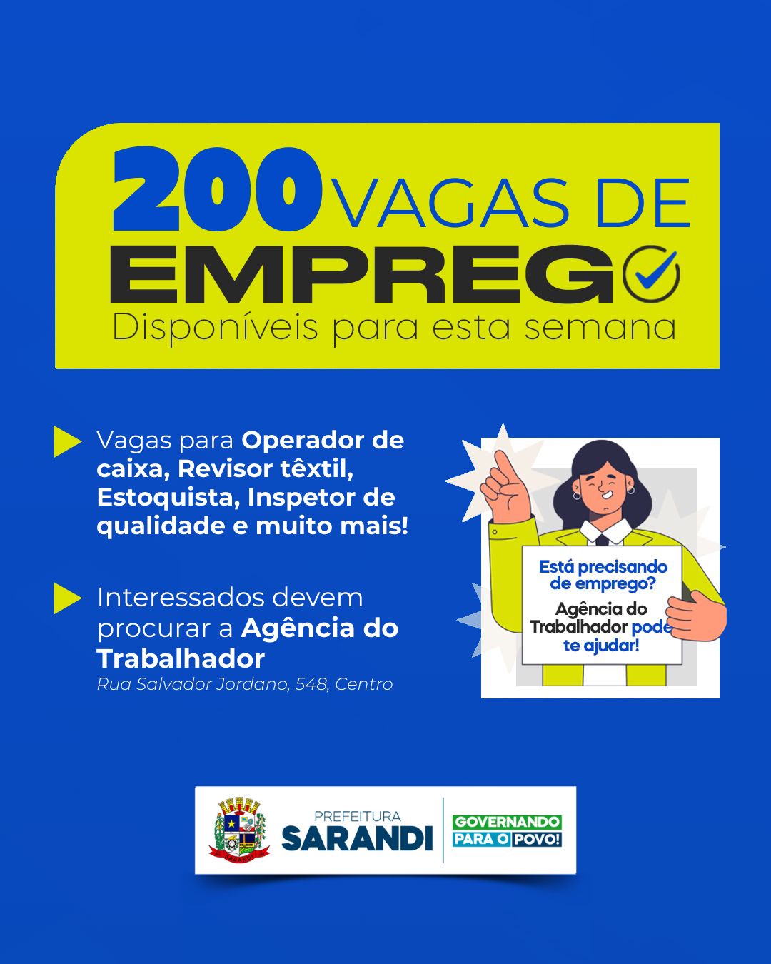 Agência do Trabalhador de Sarandi abre a semana com 200 vagas de emprego e oportunidades para diversos setores