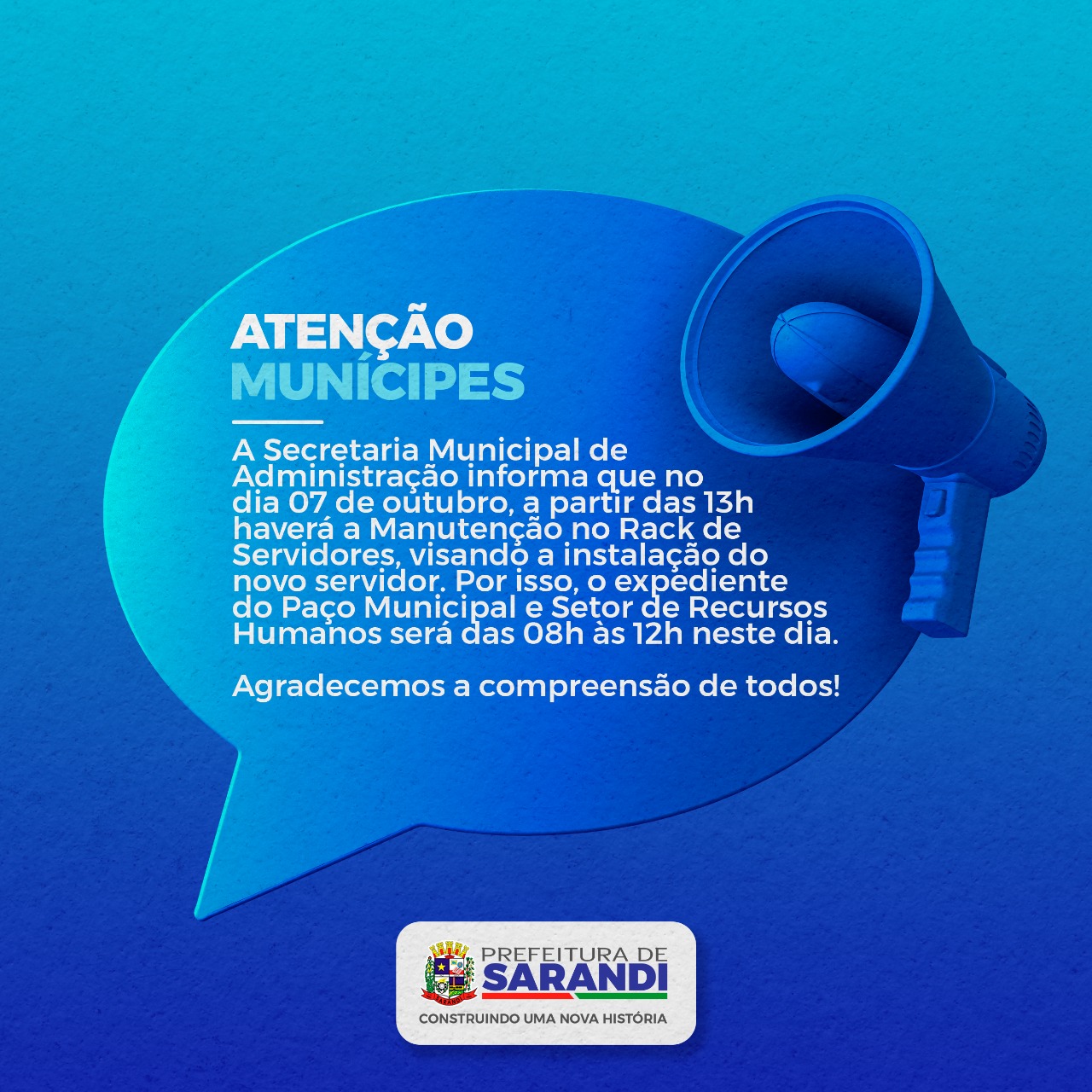 Atenção Munícipes - Comunicado atendimento