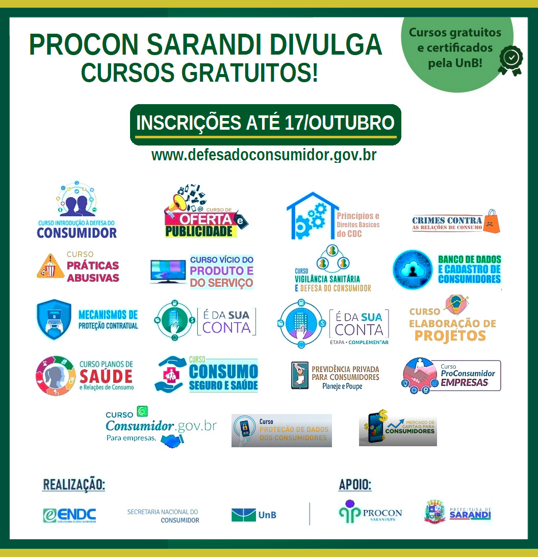 PROCON Sarandi divulga cursos gratuitos de direitos do consumidor