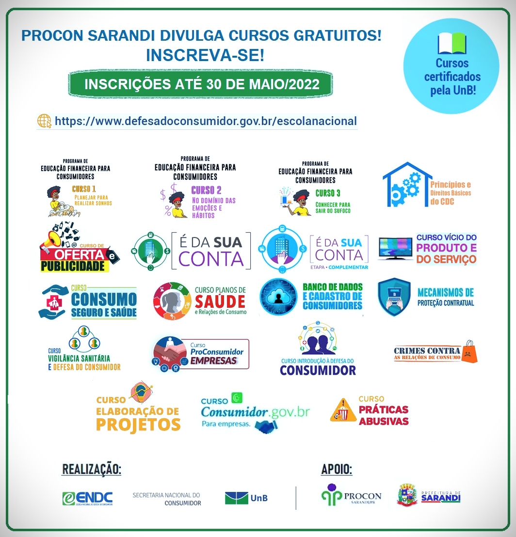 PROCON Sarandi divulga cursos gratuitos sobre direitos do consumidor e educação financeira