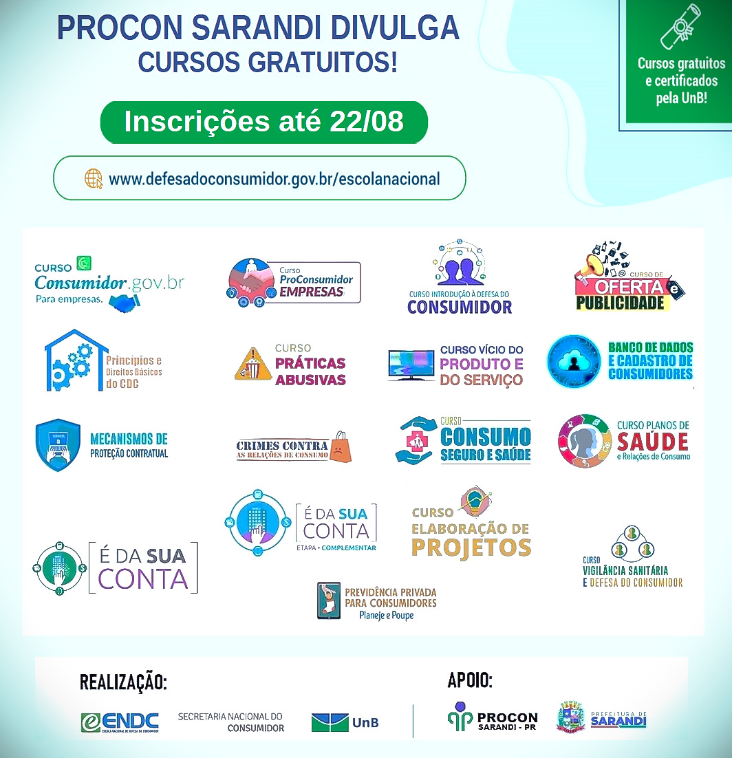 PROCON Sarandi divulga cursos gratuitos