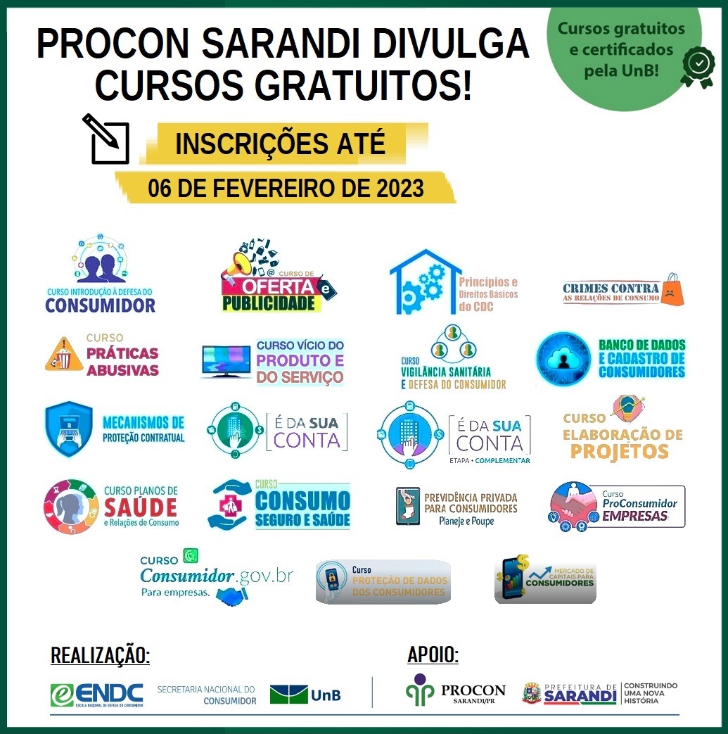 PROCON Sarandi divulga cursos gratuitos sobre direitos do consumidor