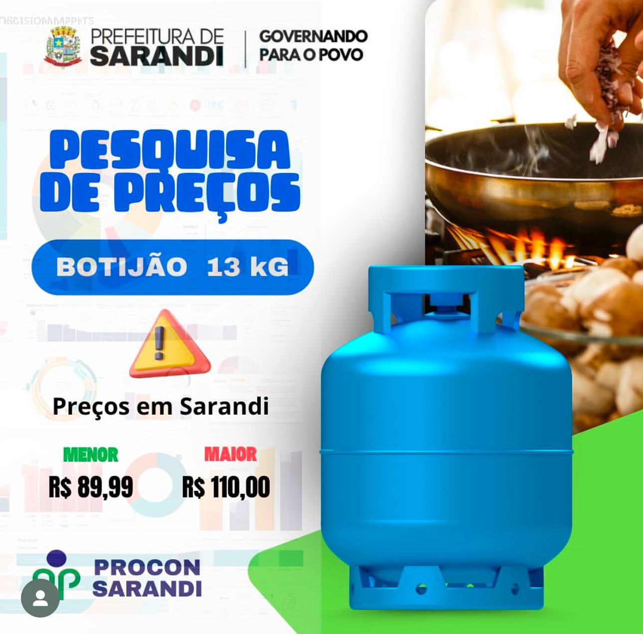 Pesquisa do Procon identifica diferença de R$ 20 reais no preço do botijão de gás de cozinha em Sarandi 