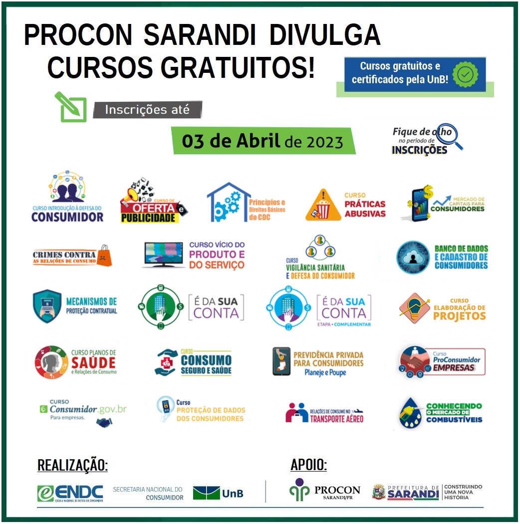 PROCON Sarandi divulga cursos gratuitos sobre direitos do consumidor