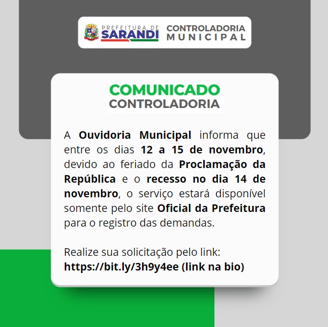 Comunicado Controladoria - Ouvidoria Municipal ?