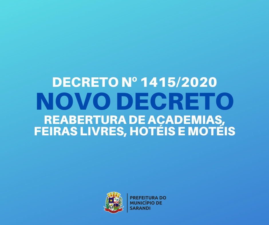 Coronavírus: Prefeitura de Sarandi Decreta reabertura de academias, feiras livres, hotéis e motéis.